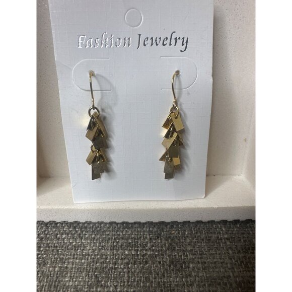 Gold Tone Dangle Earrings with Geometric Design Womens Fashion Jewelry - Picture 1 of 3